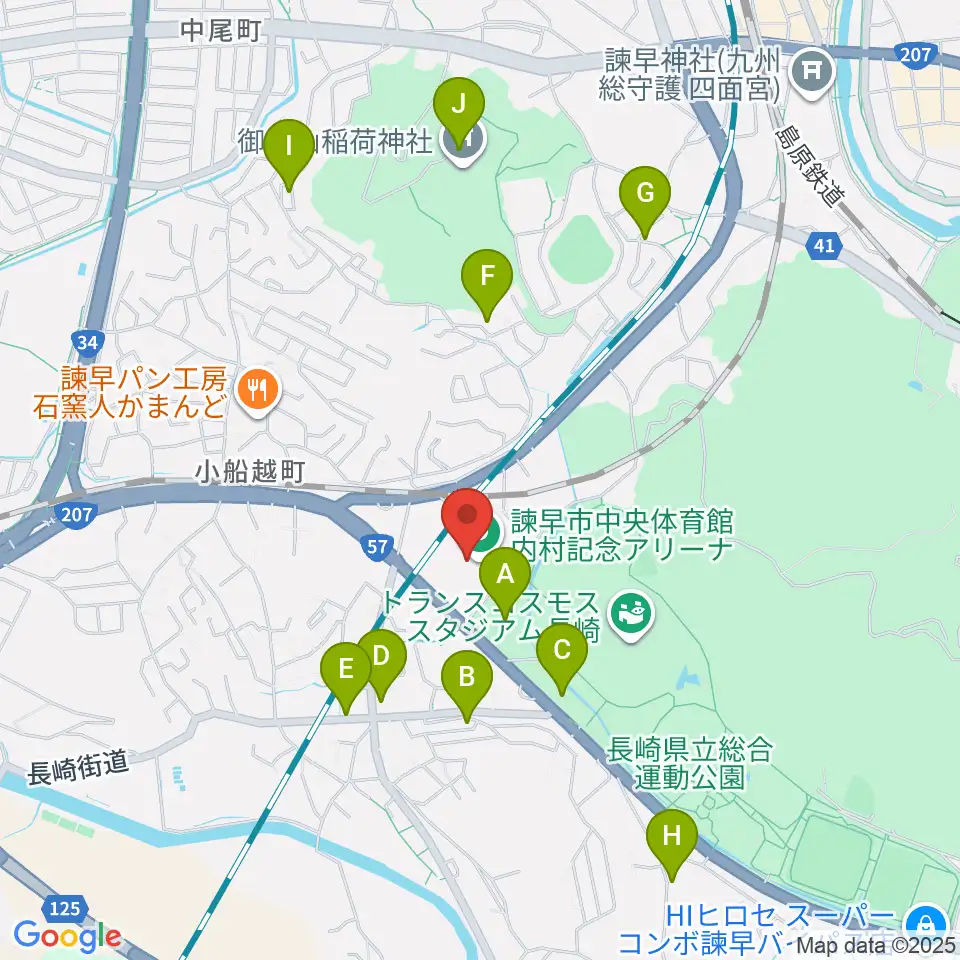 諫早市中央体育館・内村記念アリーナ周辺の駐車場・コインパーキング一覧地図