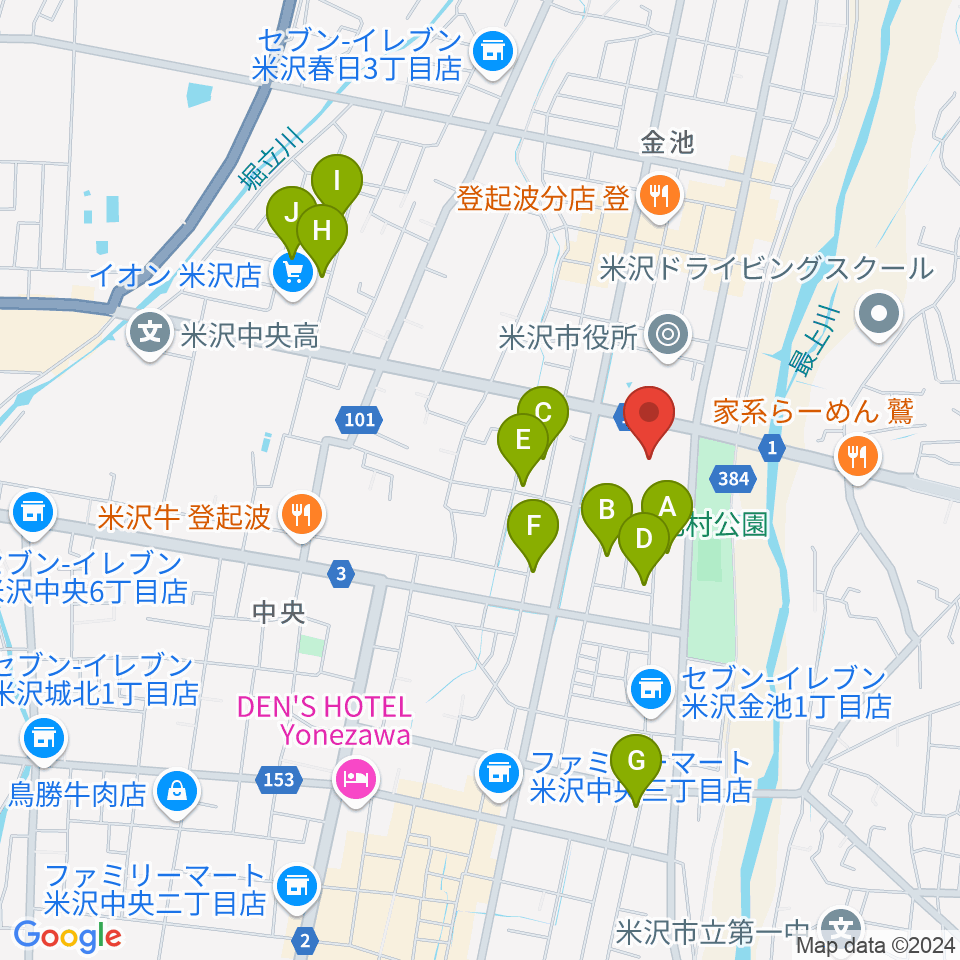 米沢市営体育館周辺の駐車場・コインパーキング一覧地図