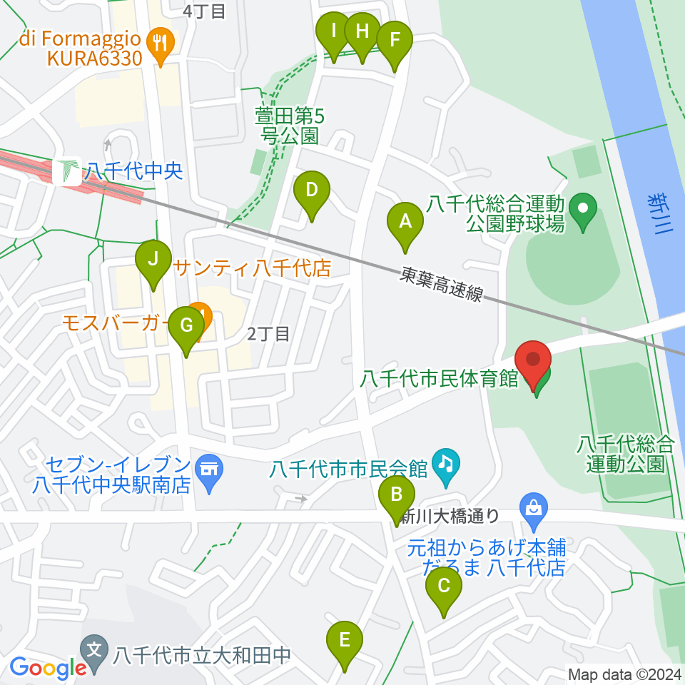 八千代市市民体育館周辺の駐車場・コインパーキング一覧地図