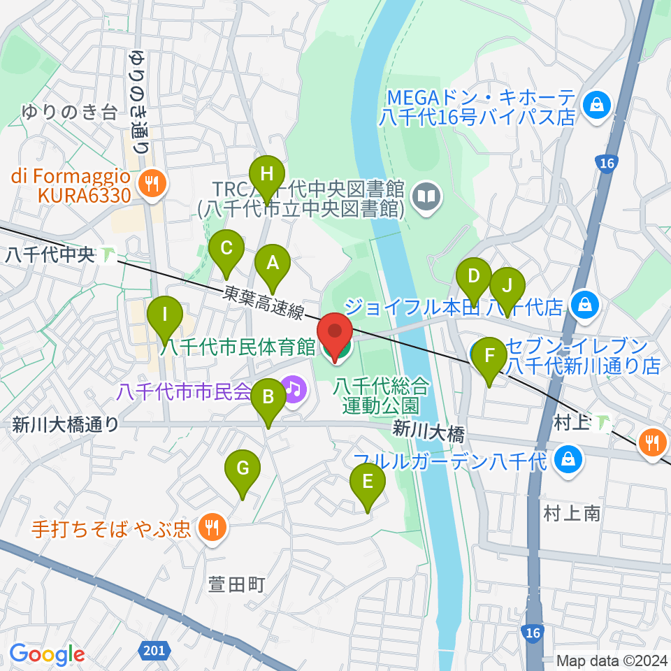 八千代市市民体育館周辺の駐車場・コインパーキング一覧地図