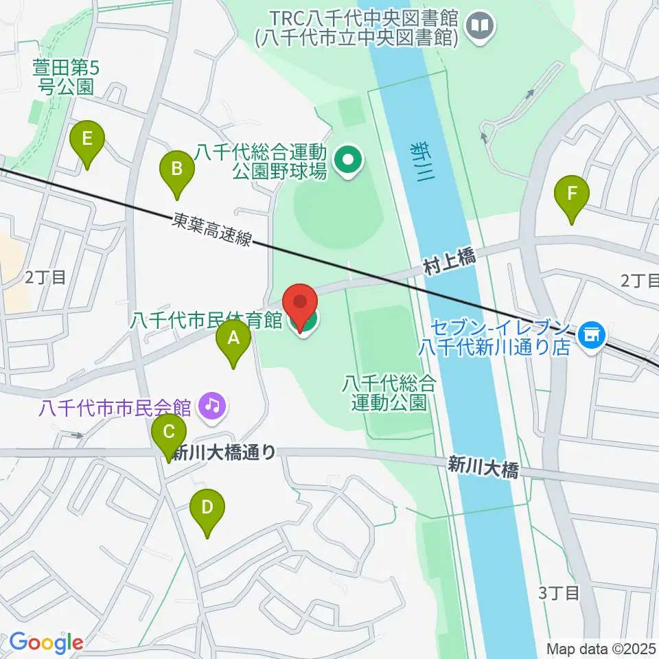 八千代市市民体育館周辺の駐車場・コインパーキング一覧地図