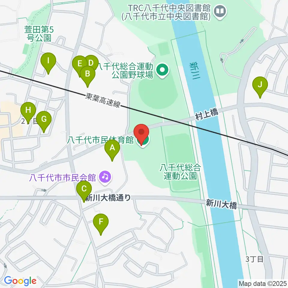 八千代市市民体育館周辺の駐車場・コインパーキング一覧地図