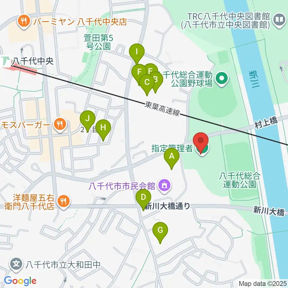 八千代市市民体育館周辺の駐車場・コインパーキング一覧地図