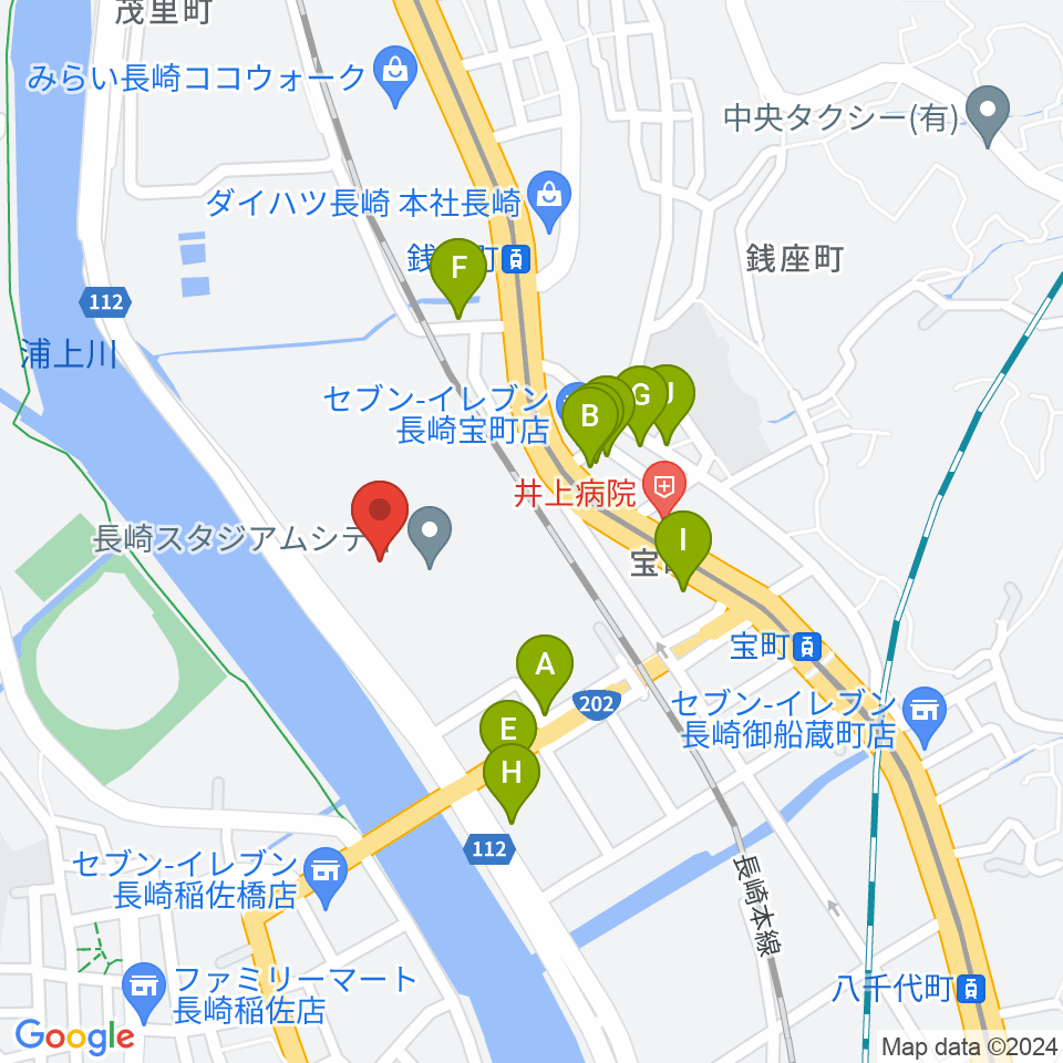 長崎ピーススタジアム周辺の駐車場・コインパーキング一覧地図