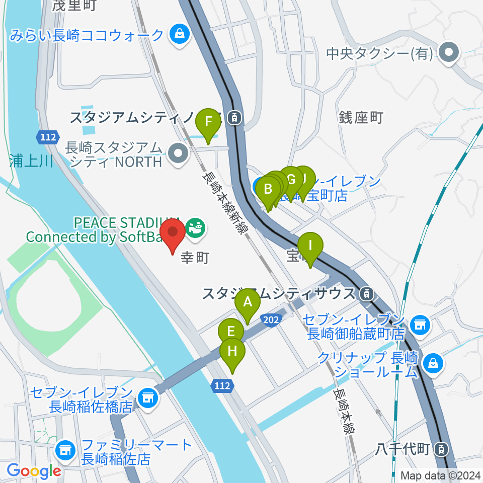 長崎ピーススタジアム周辺の駐車場・コインパーキング一覧地図