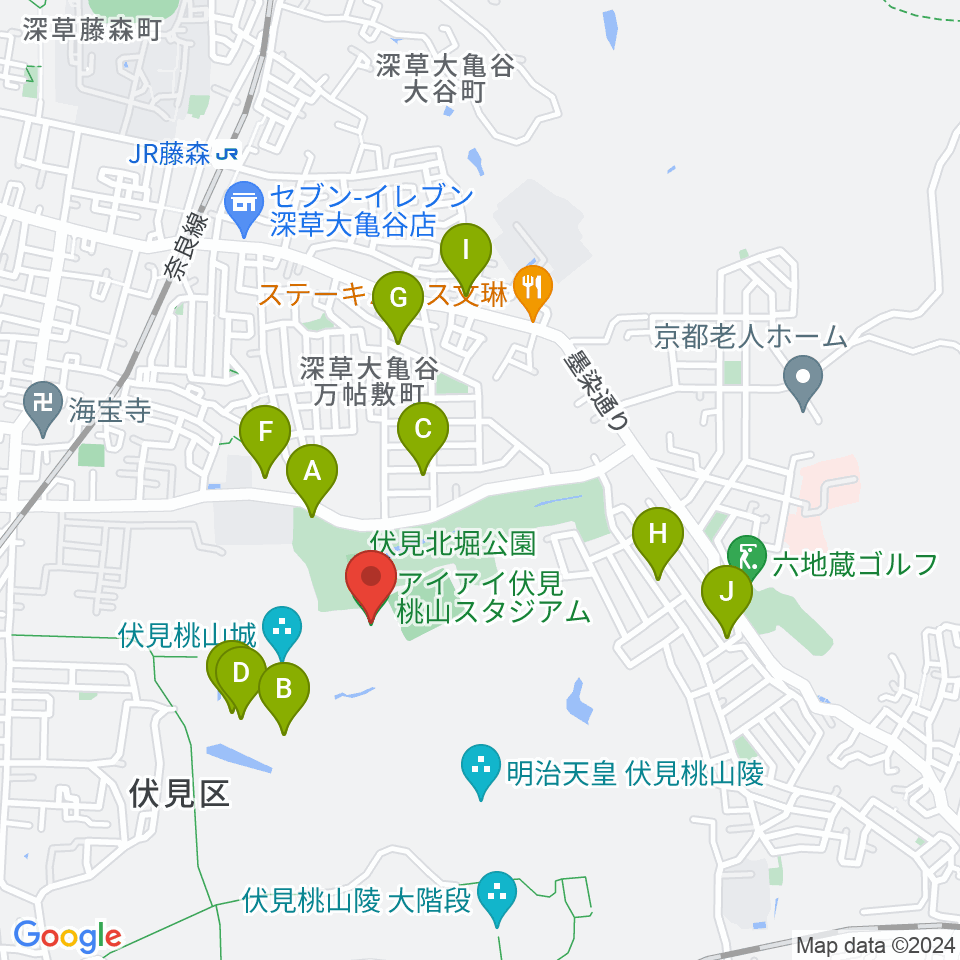 アイアイ伏見桃山スタジアム周辺の駐車場・コインパーキング一覧地図