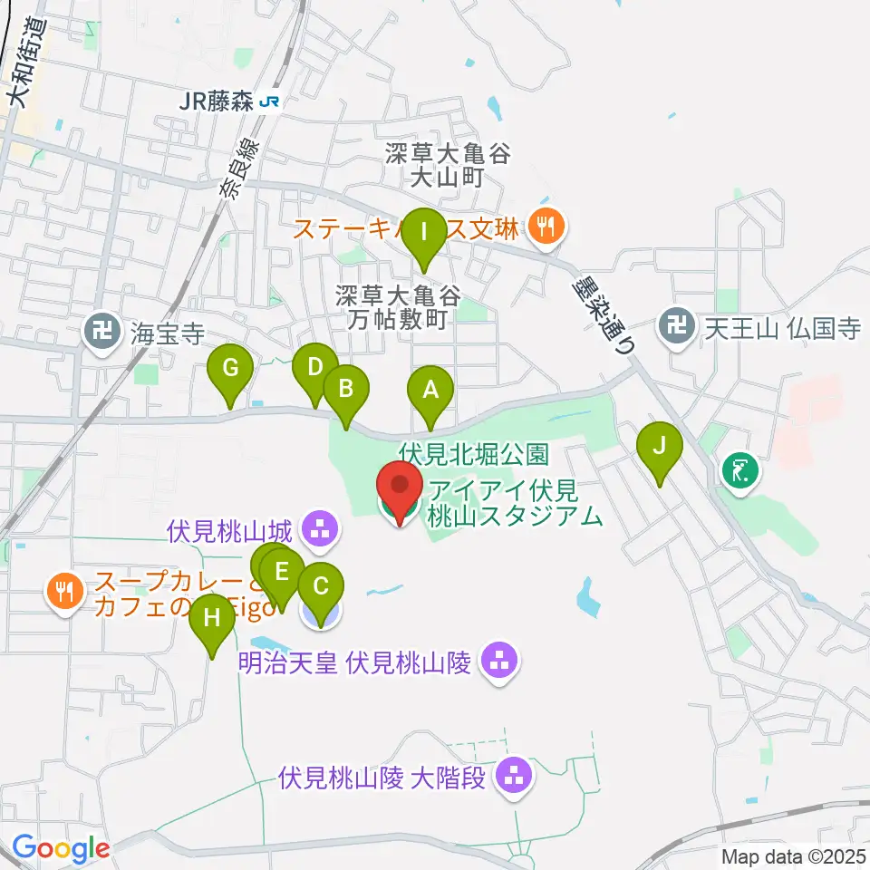 アイアイ伏見桃山スタジアム周辺の駐車場・コインパーキング一覧地図