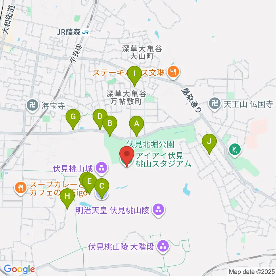 アイアイ伏見桃山スタジアム周辺の駐車場・コインパーキング一覧地図