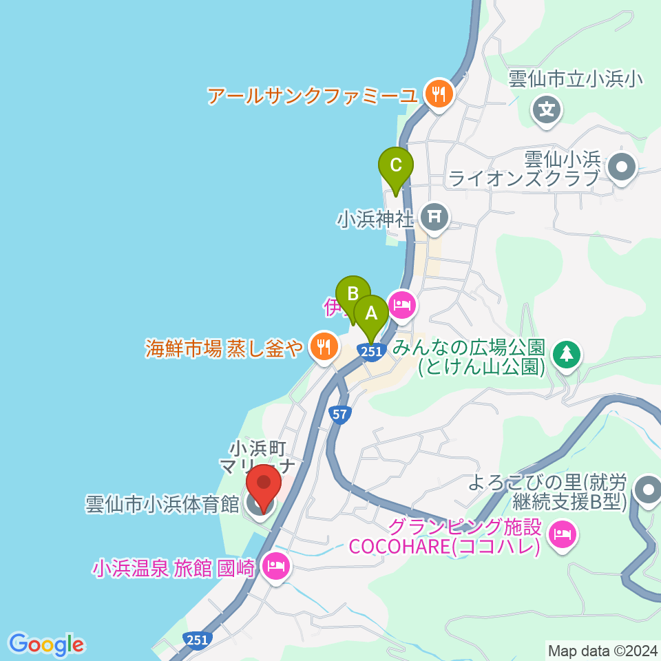 雲仙市小浜体育館周辺の駐車場・コインパーキング一覧地図