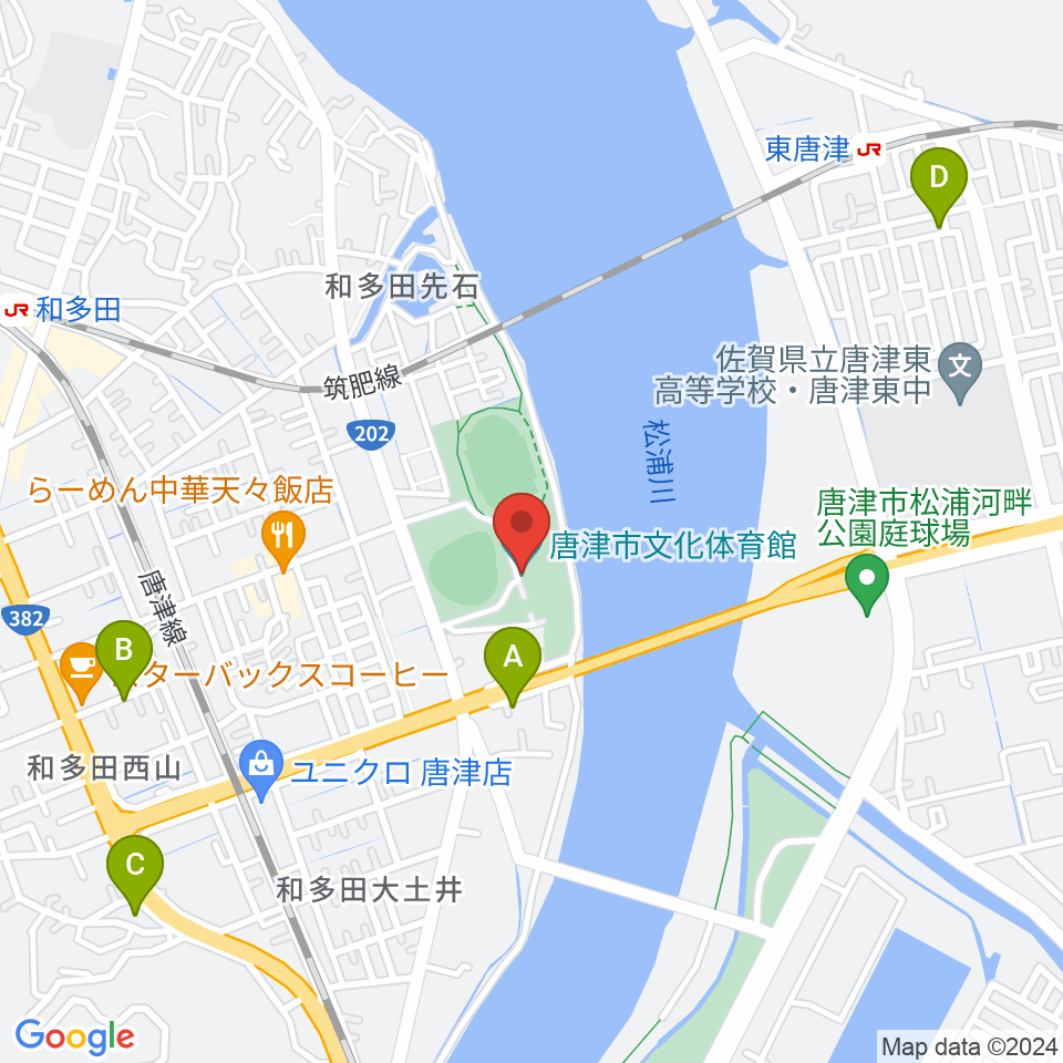 唐津市文化体育館周辺の駐車場・コインパーキング一覧地図