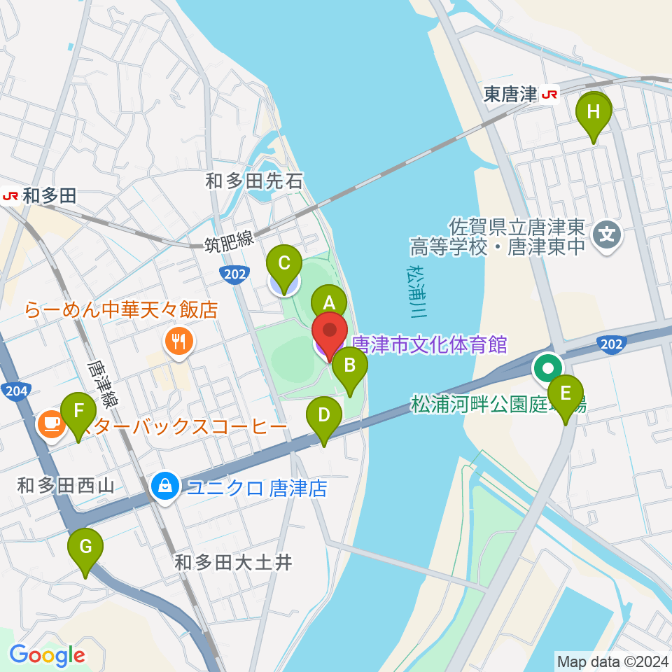 唐津市文化体育館周辺の駐車場・コインパーキング一覧地図