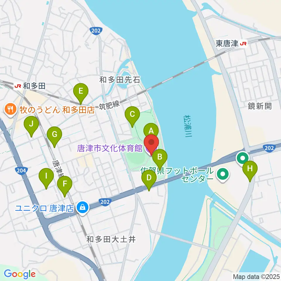 唐津市文化体育館周辺の駐車場・コインパーキング一覧地図
