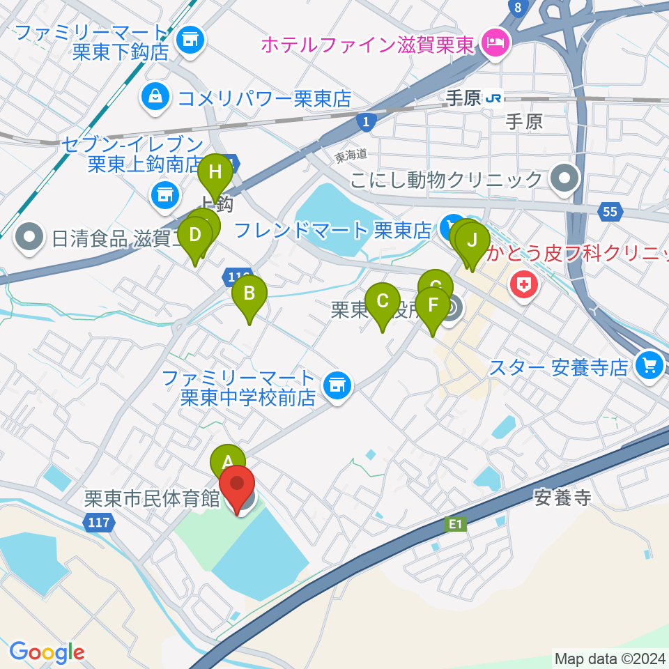 栗東市民体育館周辺の駐車場・コインパーキング一覧地図