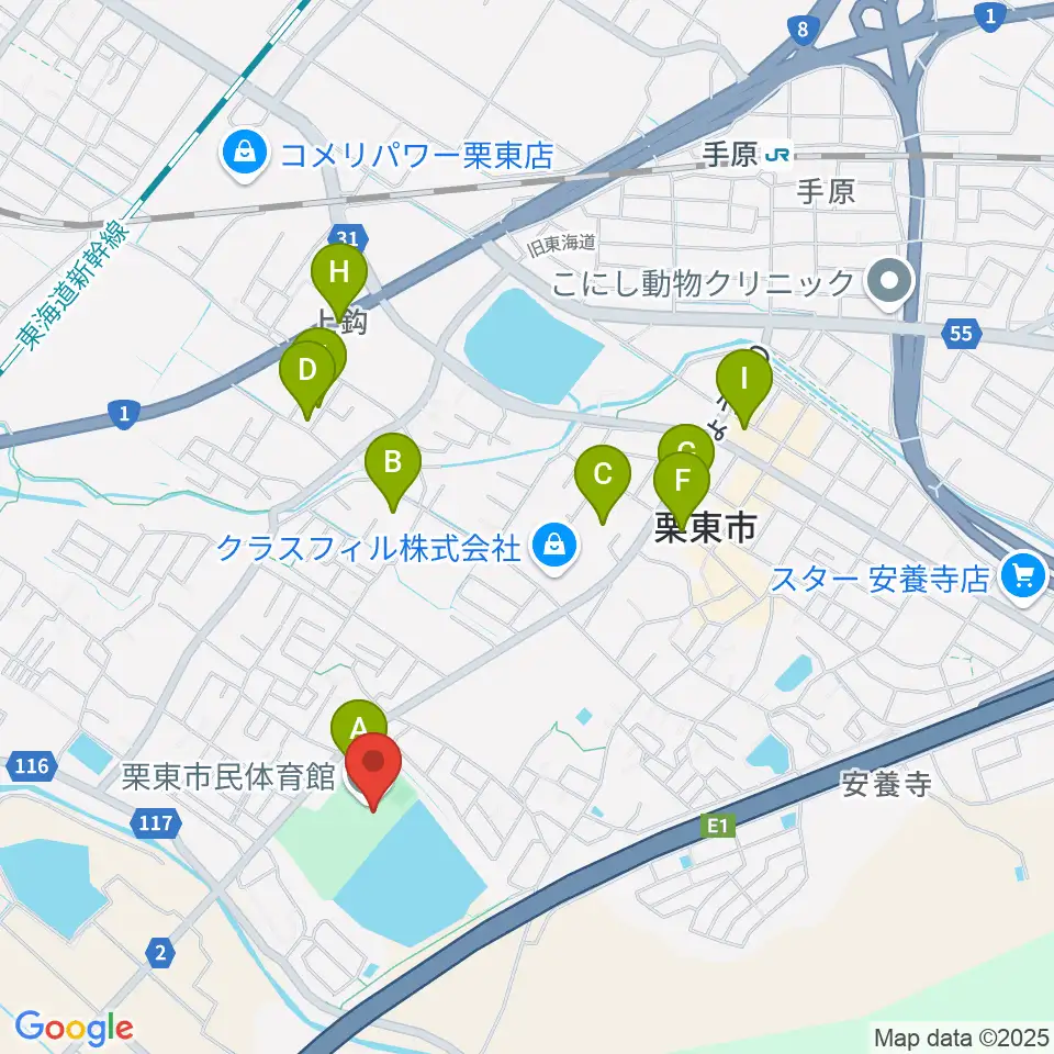 栗東市民体育館周辺の駐車場・コインパーキング一覧地図