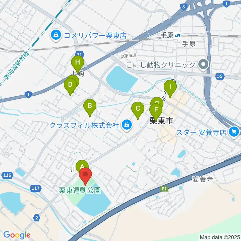 栗東市民体育館周辺の駐車場・コインパーキング一覧地図