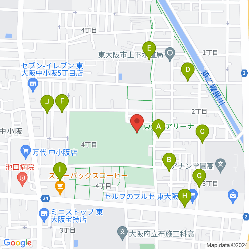 東大阪アリーナ周辺の駐車場・コインパーキング一覧地図