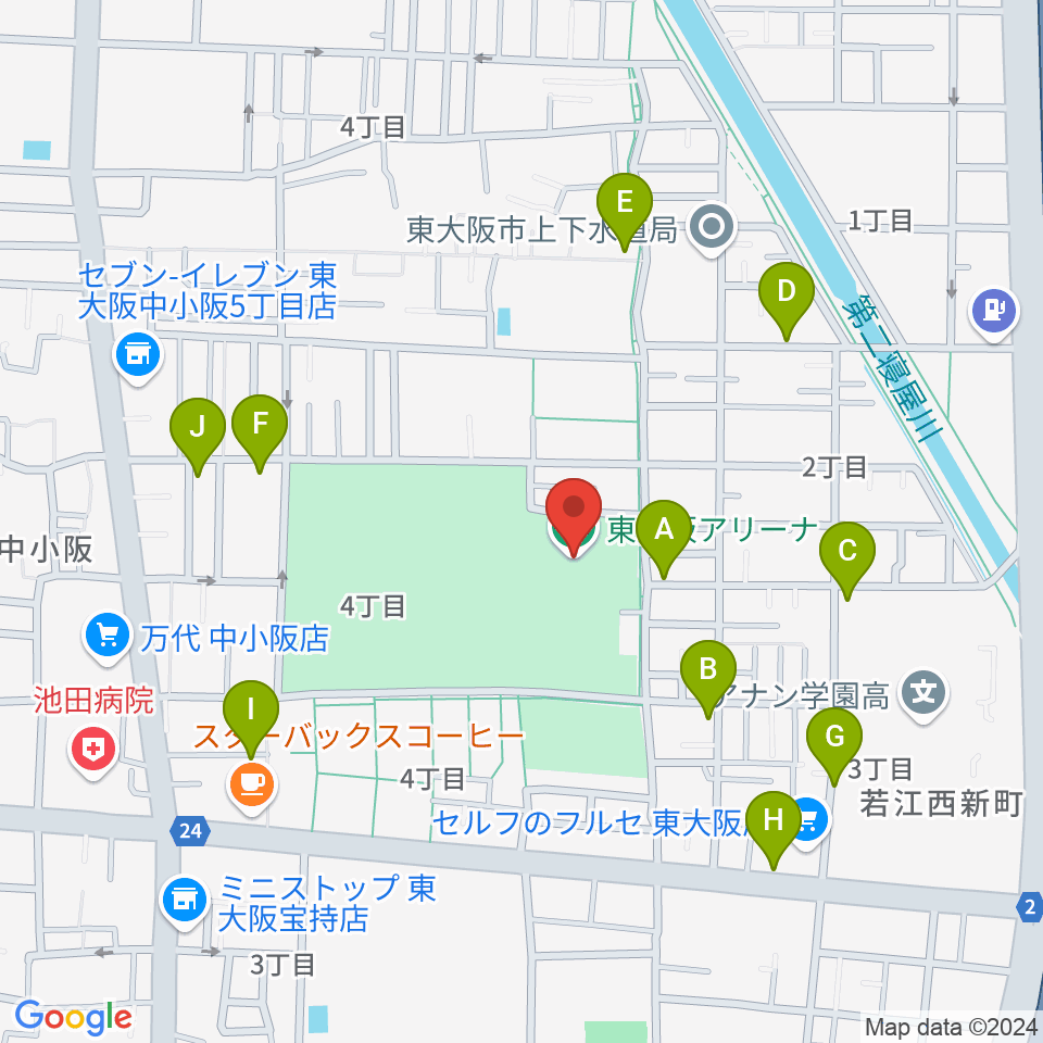 東大阪アリーナ周辺の駐車場・コインパーキング一覧地図