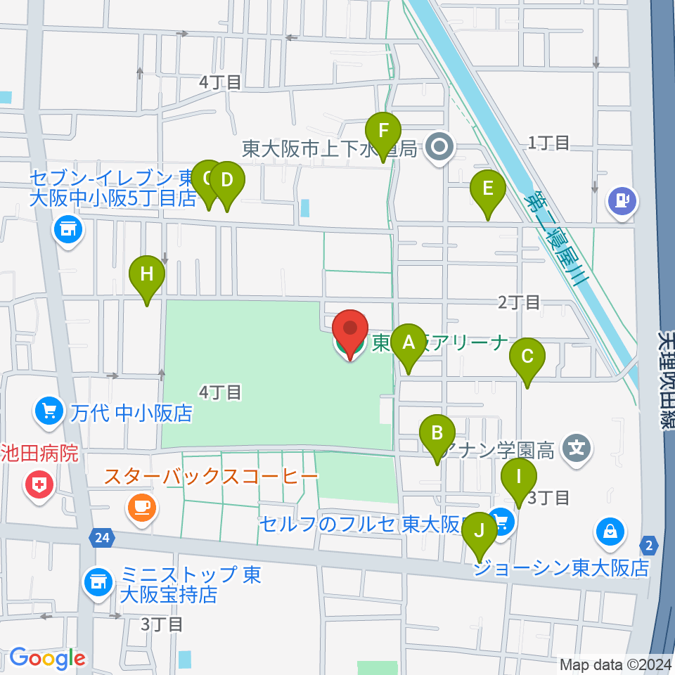 東大阪アリーナ周辺の駐車場・コインパーキング一覧地図