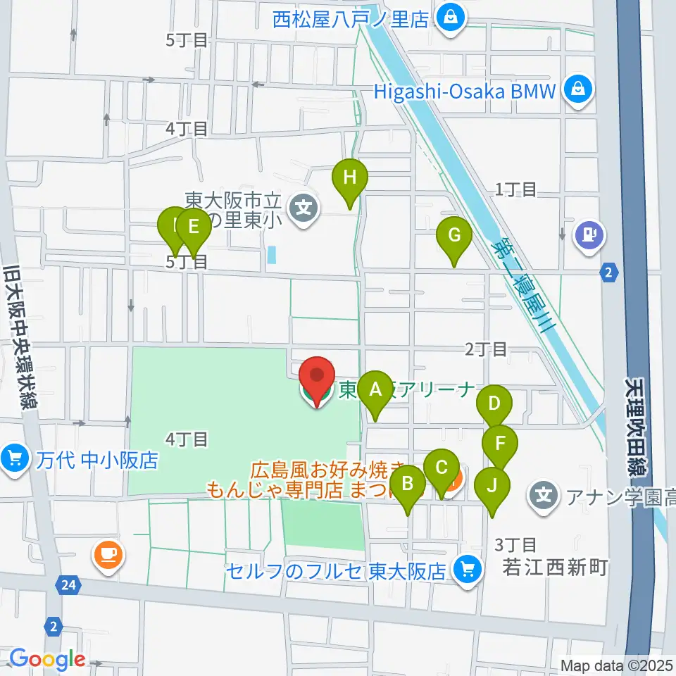 東大阪アリーナ周辺の駐車場・コインパーキング一覧地図
