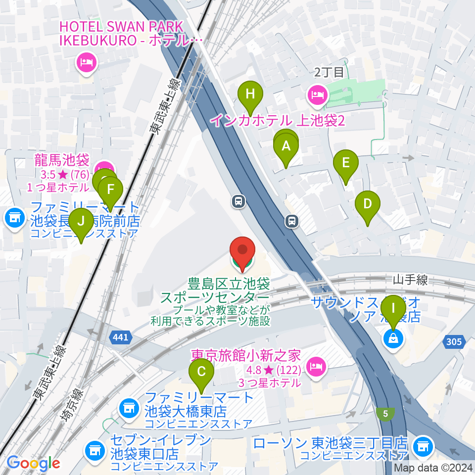 豊島区立池袋スポーツセンター周辺の駐車場・コインパーキング一覧地図