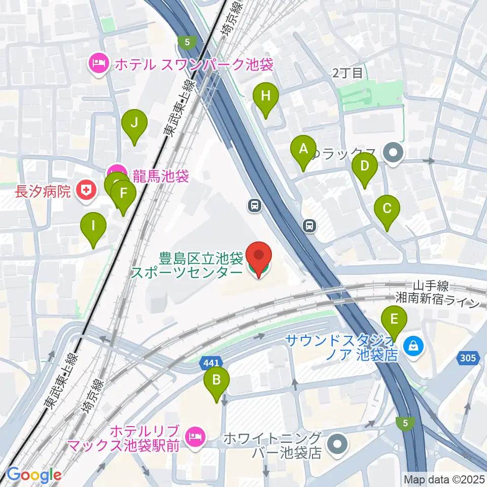 豊島区立池袋スポーツセンター周辺の駐車場・コインパーキング一覧地図