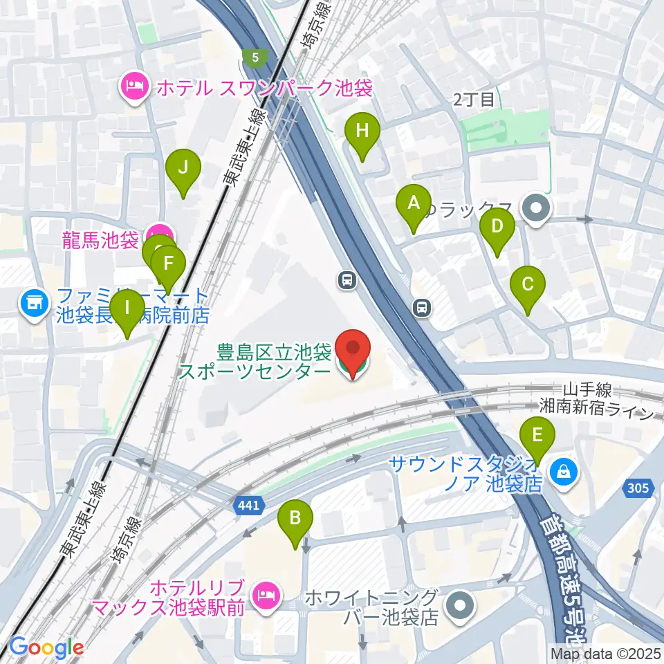 豊島区立池袋スポーツセンター周辺の駐車場・コインパーキング一覧地図