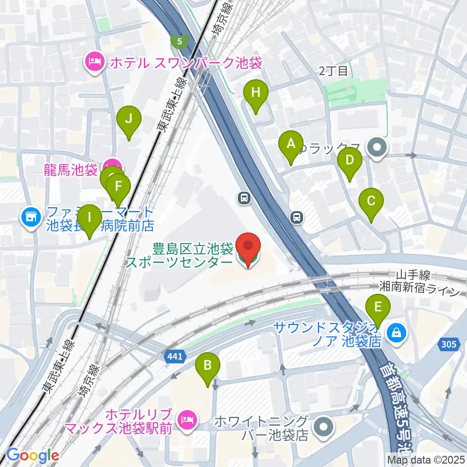 豊島区立池袋スポーツセンター周辺の駐車場・コインパーキング一覧地図