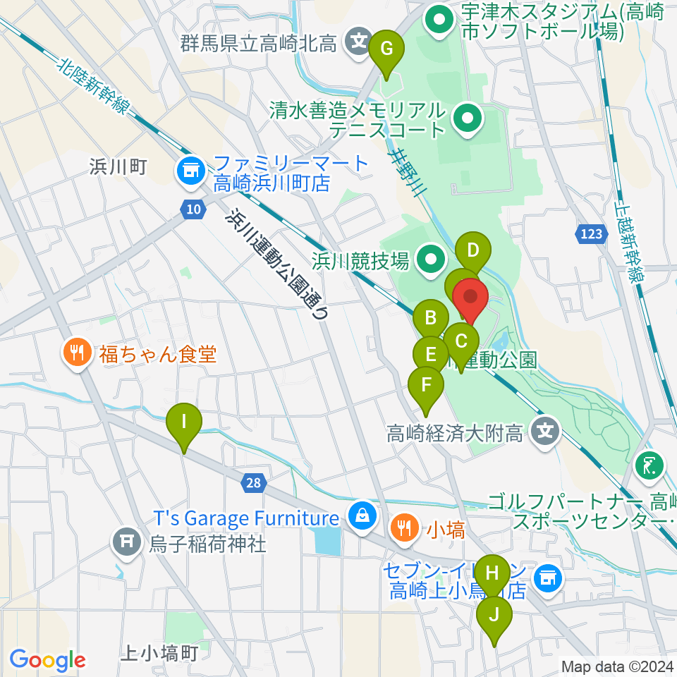 高崎市浜川体育館周辺の駐車場・コインパーキング一覧地図