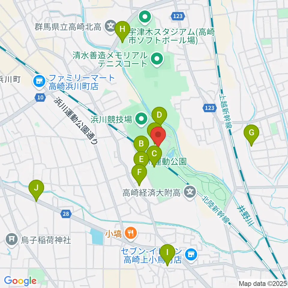 高崎市浜川体育館周辺の駐車場・コインパーキング一覧地図