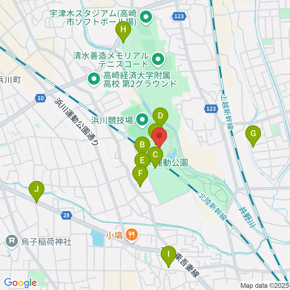 高崎市浜川体育館周辺の駐車場・コインパーキング一覧地図