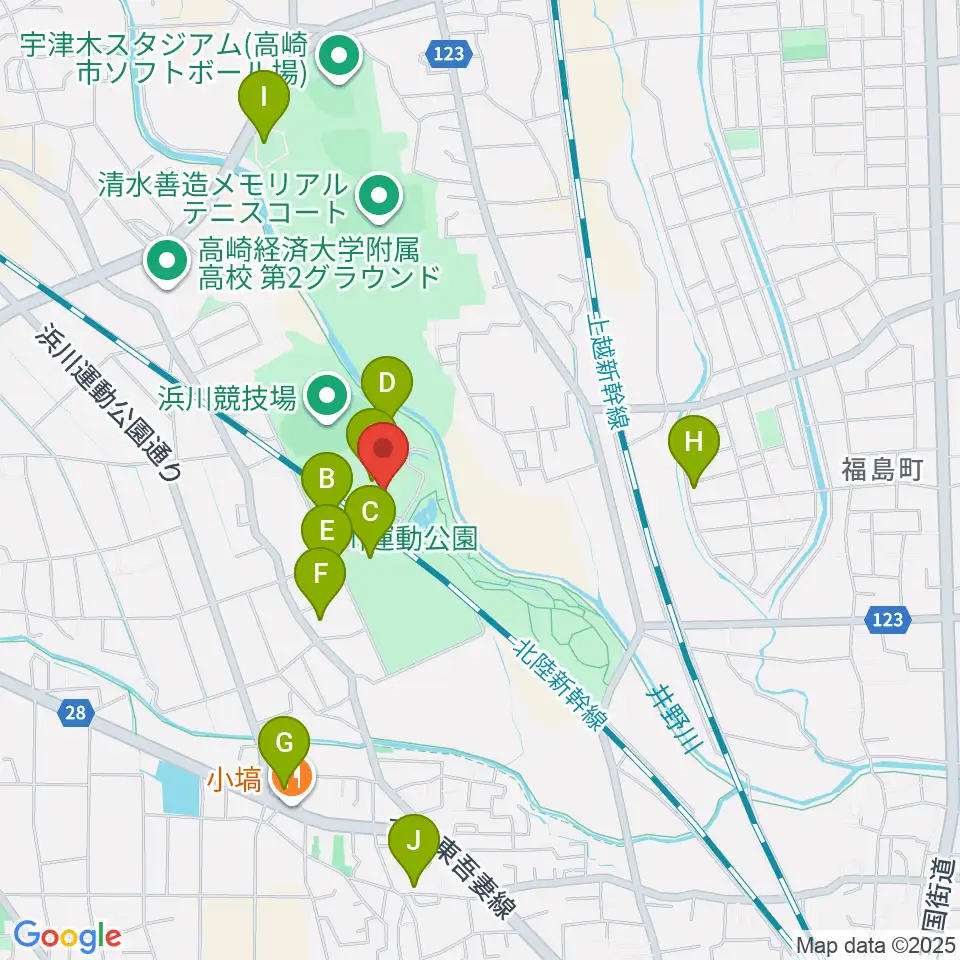 高崎市浜川体育館周辺の駐車場・コインパーキング一覧地図
