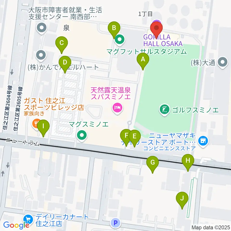 GORILLA HALL OSAKA周辺の駐車場・コインパーキング一覧地図