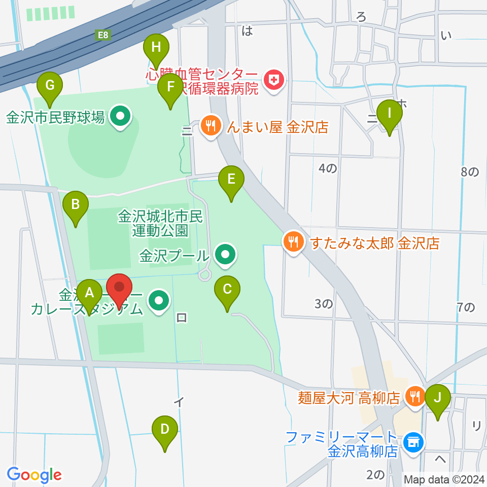 金沢ゴーゴーカレースタジアム周辺の駐車場・コインパーキング一覧地図