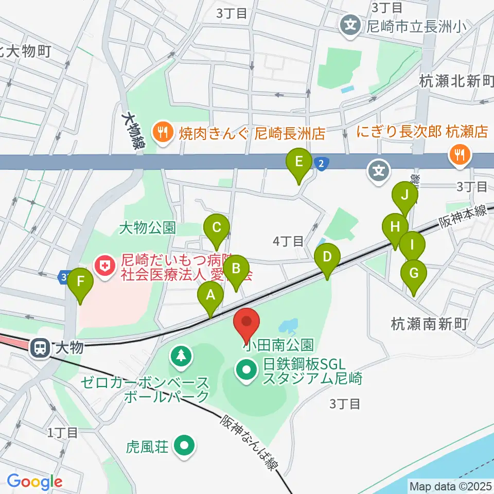 日鉄鋼板SGLスタジアム尼崎周辺の駐車場・コインパーキング一覧地図