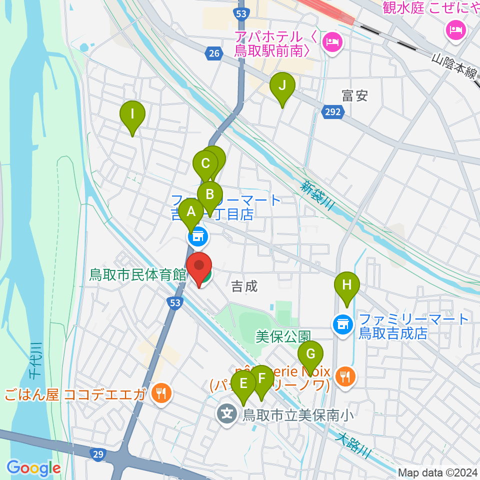 鳥取市民体育館エネトピアアリーナ周辺の駐車場・コインパーキング一覧地図