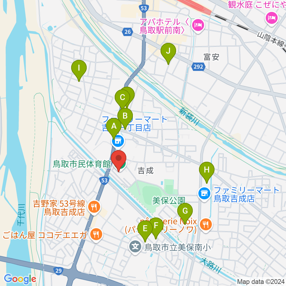 鳥取市民体育館エネトピアアリーナ周辺の駐車場・コインパーキング一覧地図