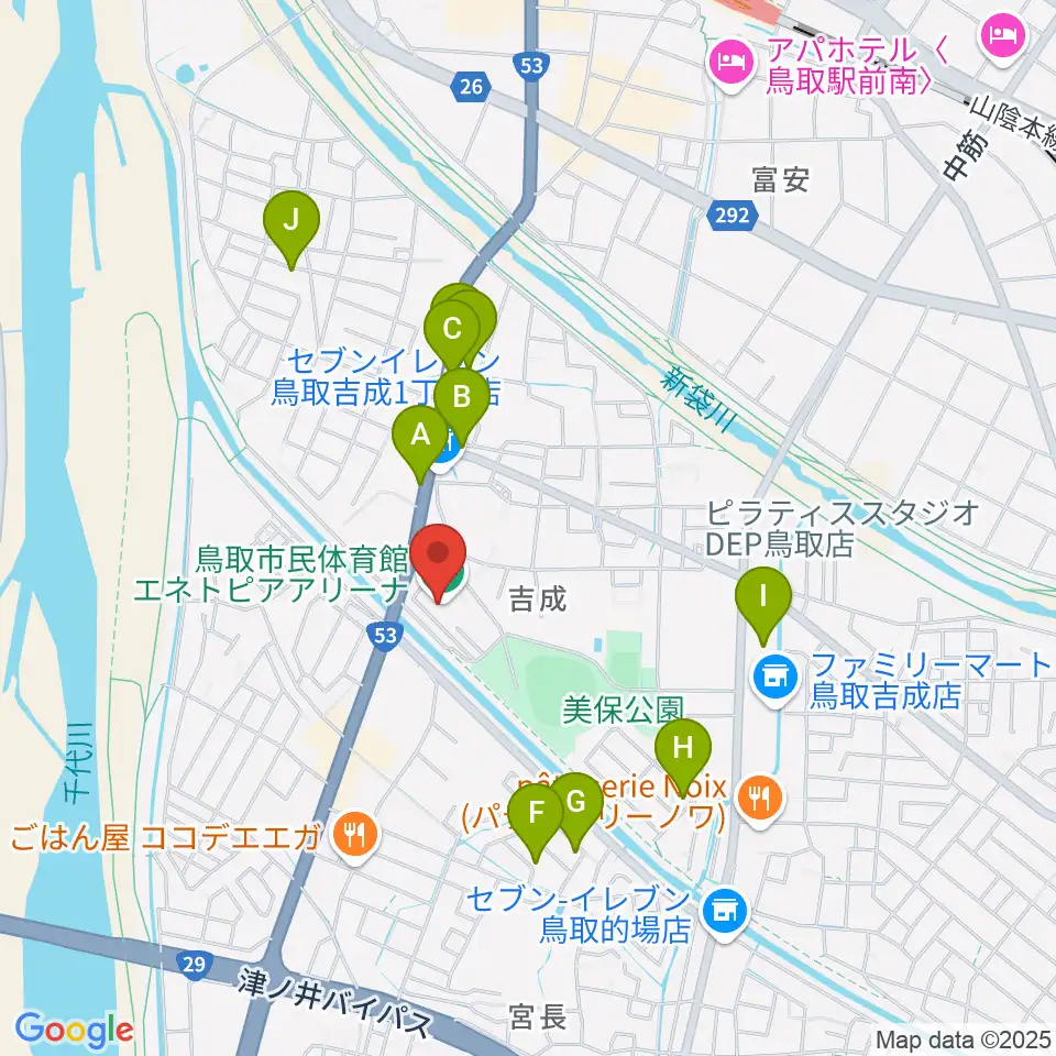 鳥取市民体育館エネトピアアリーナ周辺の駐車場・コインパーキング一覧地図