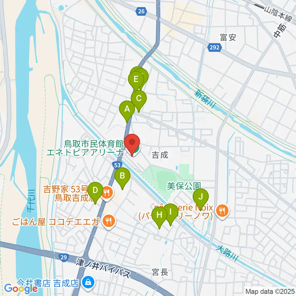 鳥取市民体育館エネトピアアリーナ周辺の駐車場・コインパーキング一覧地図