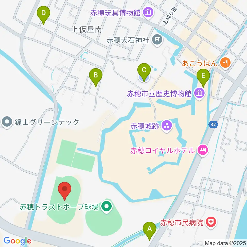 赤穂城南緑地陸上競技場周辺の駐車場・コインパーキング一覧地図