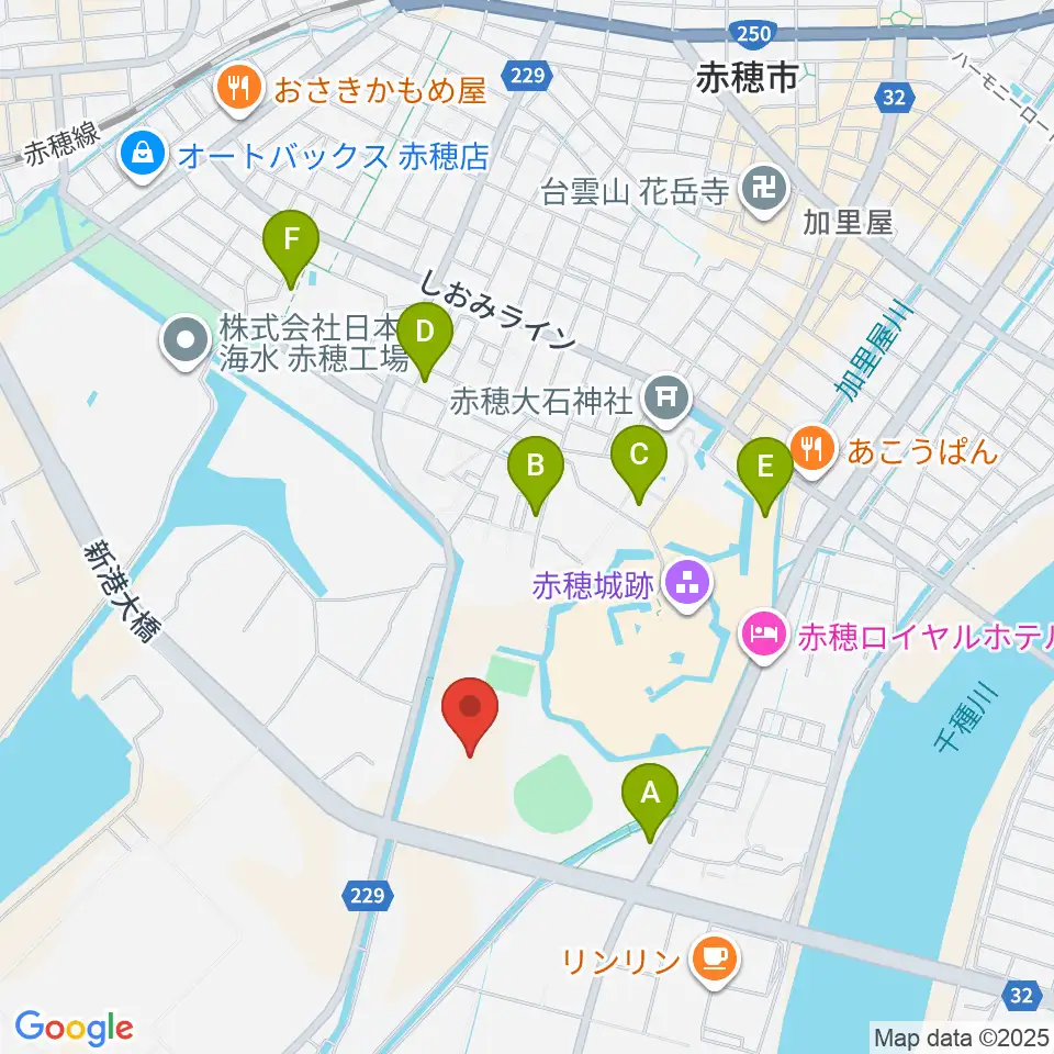 赤穂城南緑地陸上競技場周辺の駐車場・コインパーキング一覧地図