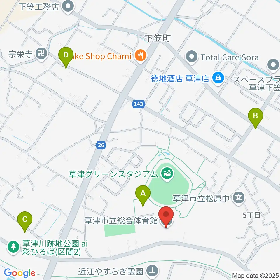 草津市立総合体育館周辺の駐車場・コインパーキング一覧地図