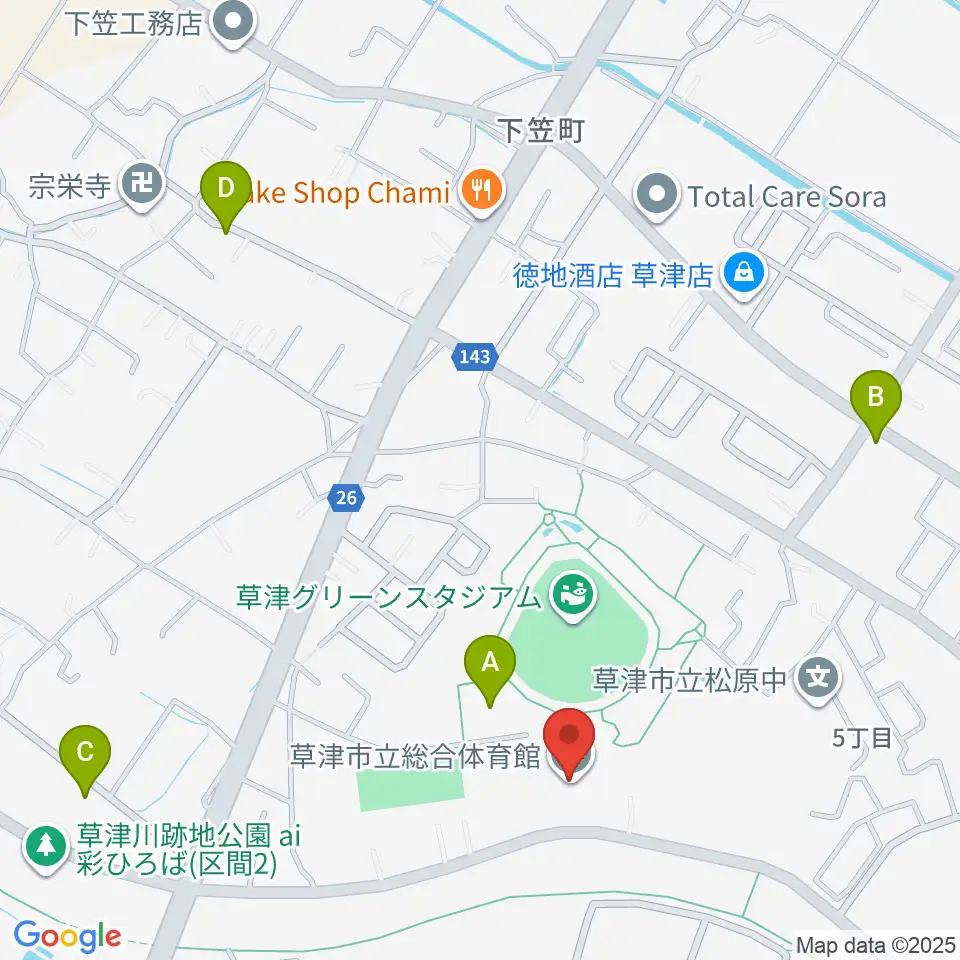 草津市立総合体育館周辺の駐車場・コインパーキング一覧地図