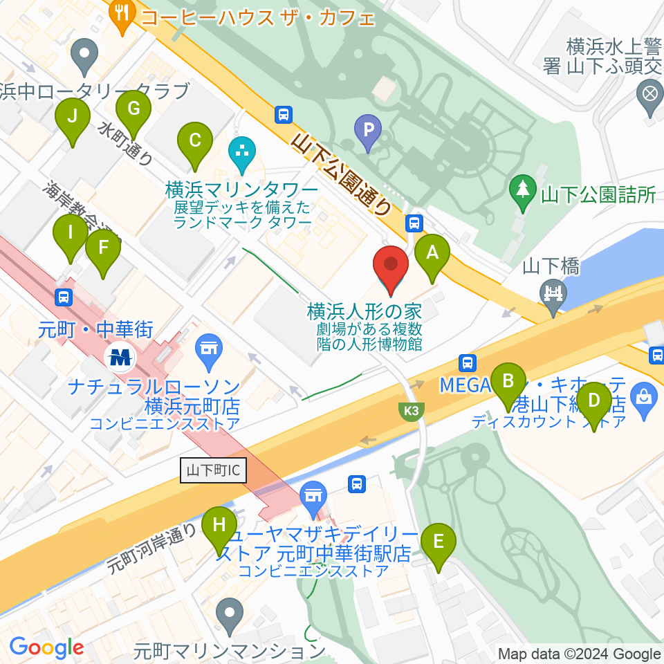 横浜人形の家周辺の駐車場・コインパーキング一覧地図