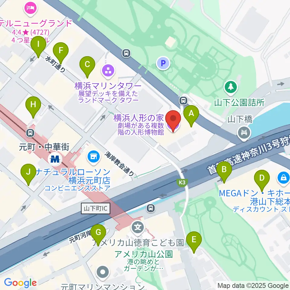 横浜人形の家周辺の駐車場・コインパーキング一覧地図