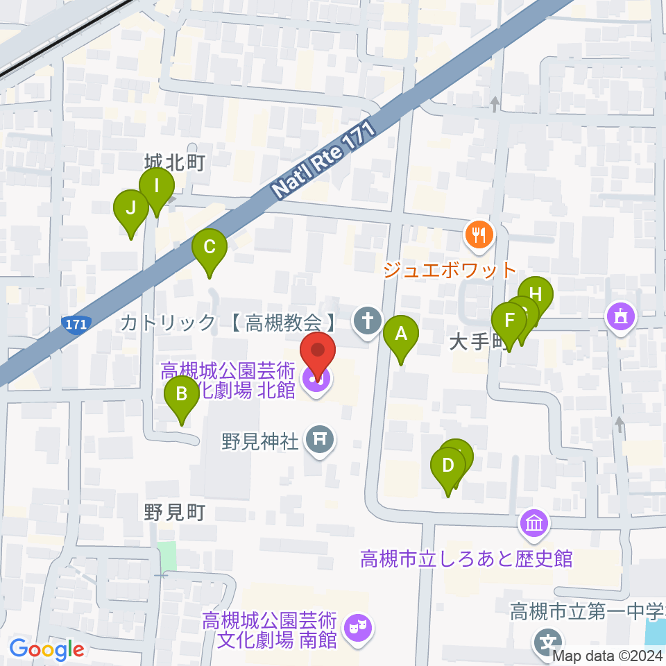 高槻城公園芸術文化劇場 北館周辺の駐車場・コインパーキング一覧地図