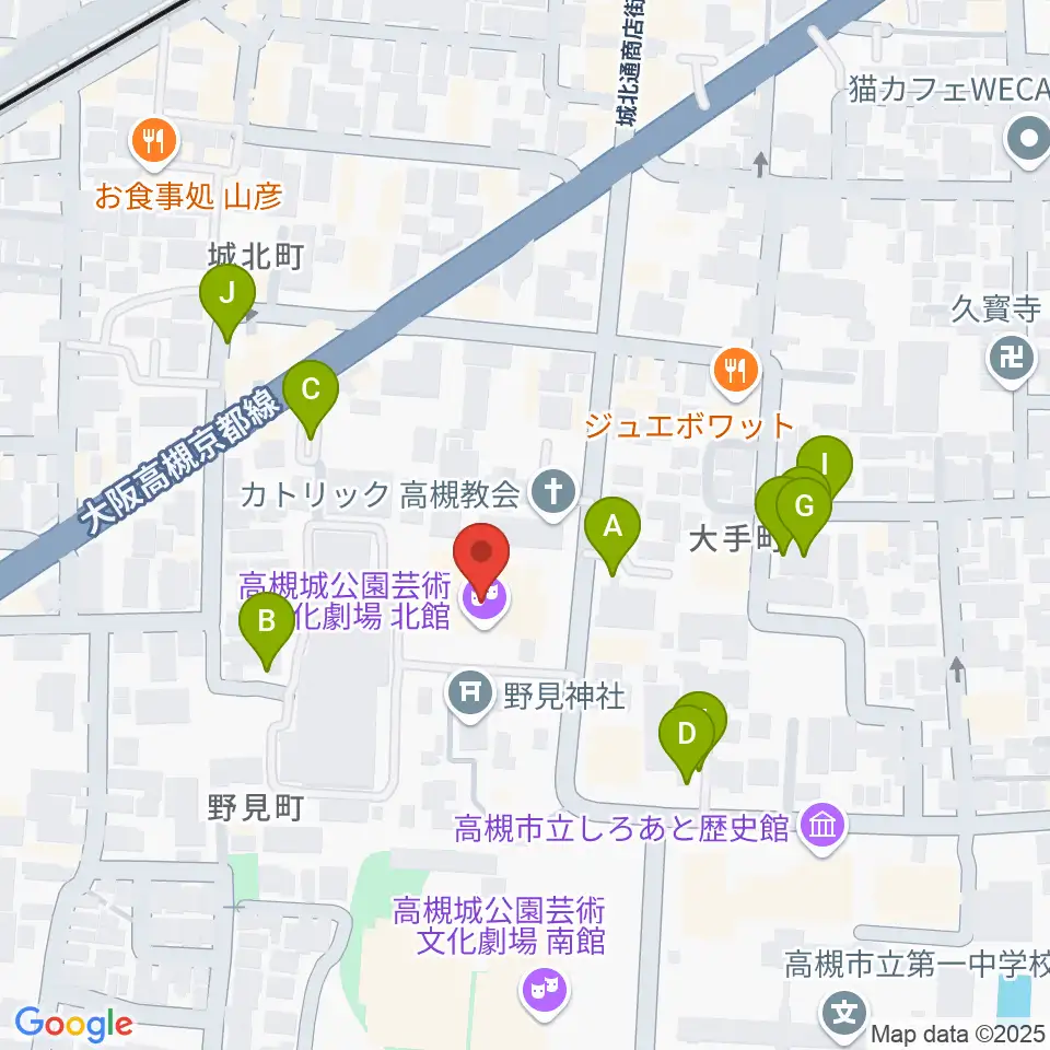 高槻城公園芸術文化劇場 北館周辺の駐車場・コインパーキング一覧地図