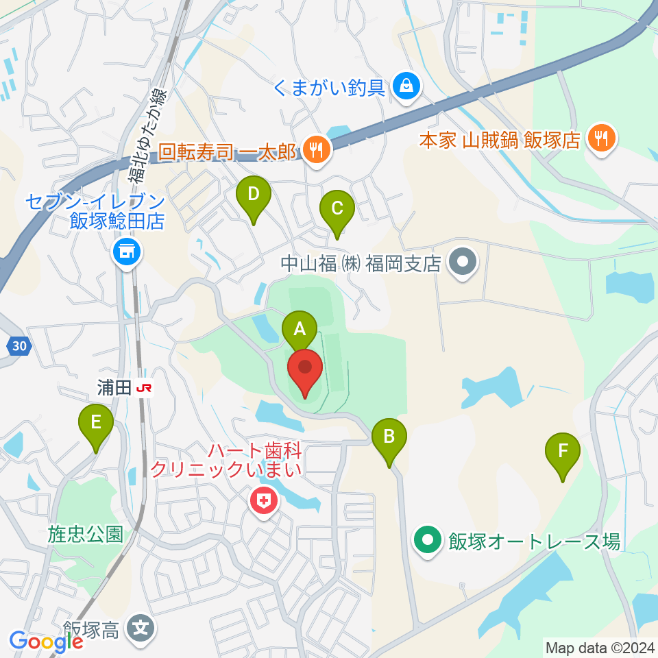 飯塚市総合体育館周辺の駐車場・コインパーキング一覧地図