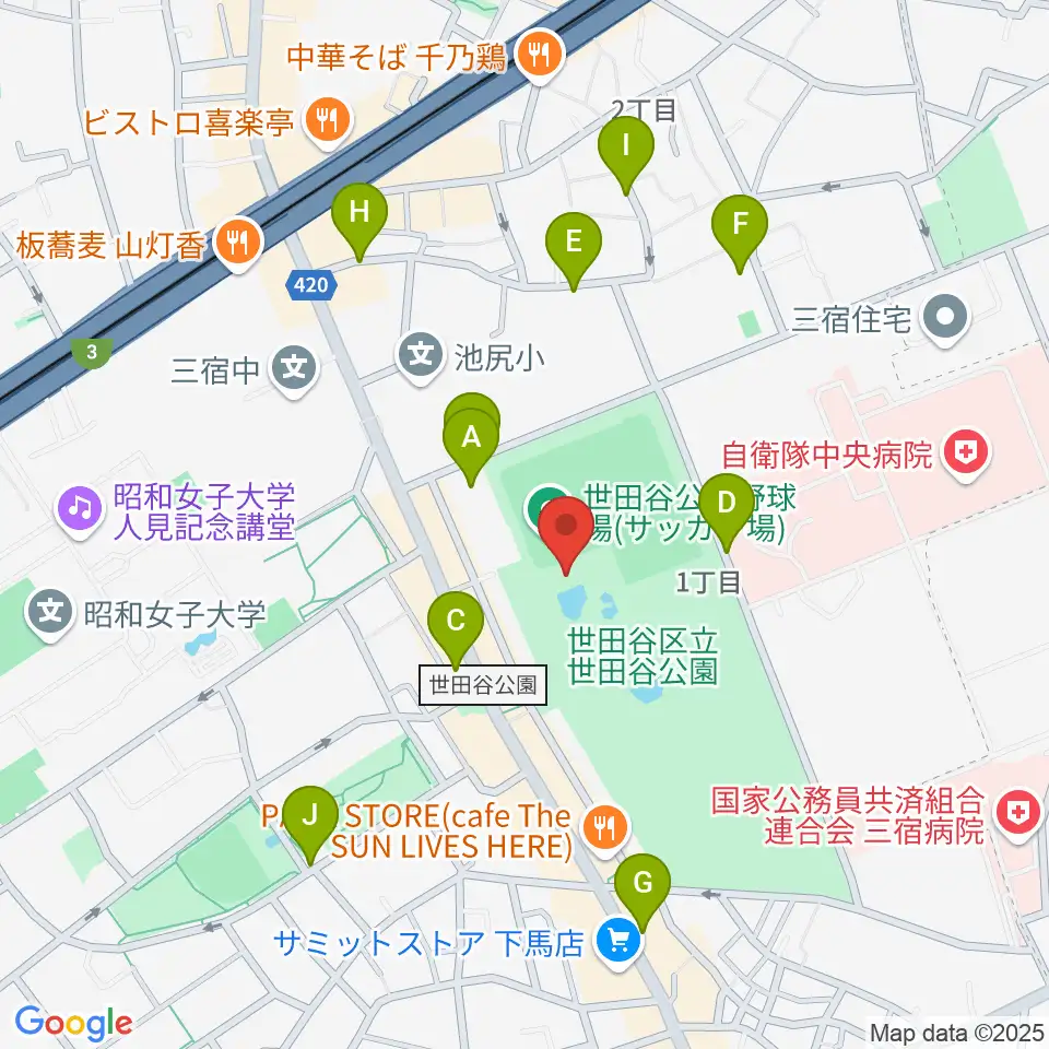 せたがや未来の平和館周辺の駐車場・コインパーキング一覧地図