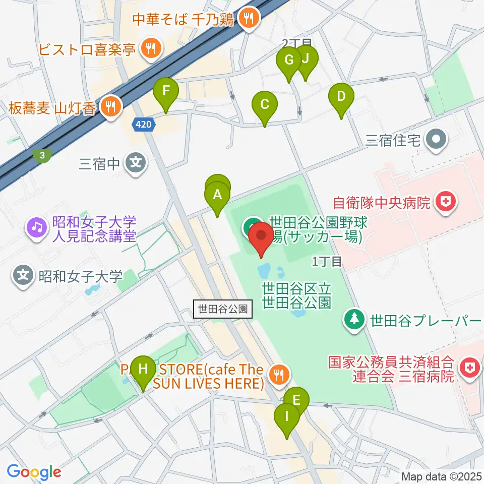せたがや未来の平和館周辺の駐車場・コインパーキング一覧地図