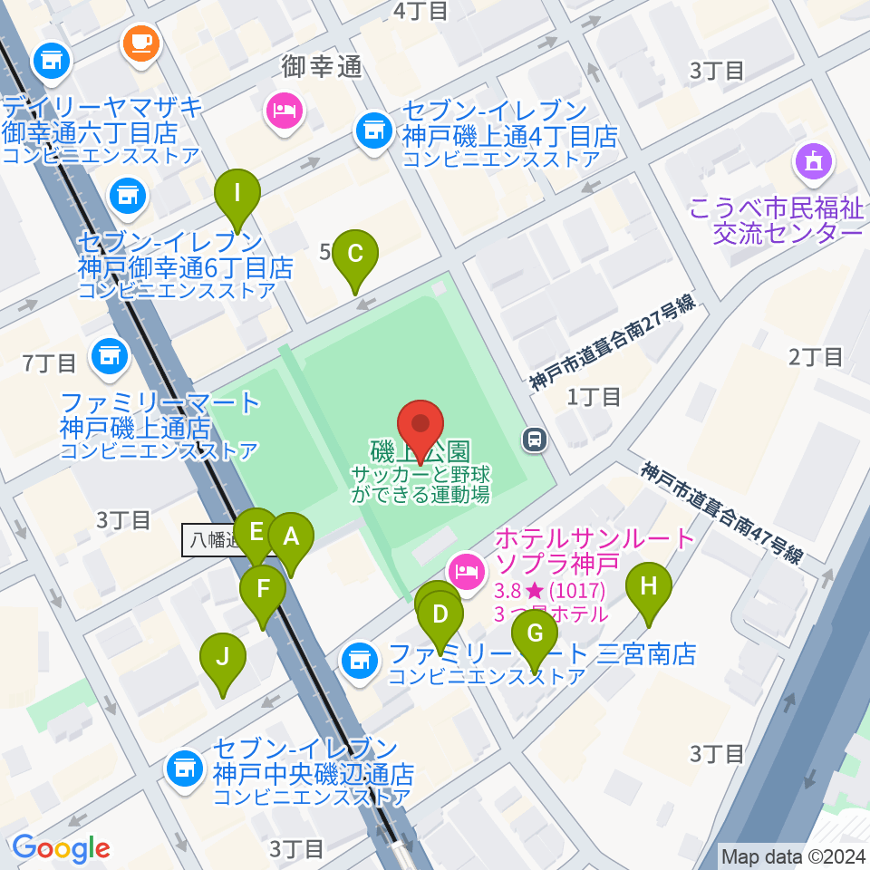 神戸市立磯上体育館周辺の駐車場・コインパーキング一覧地図